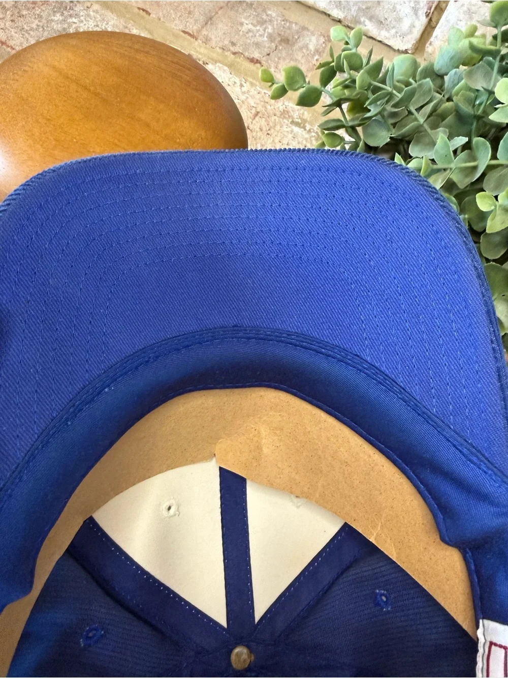 Vintage | Blue and Cream Corduroy Baseball Hat with Sun Embroidery